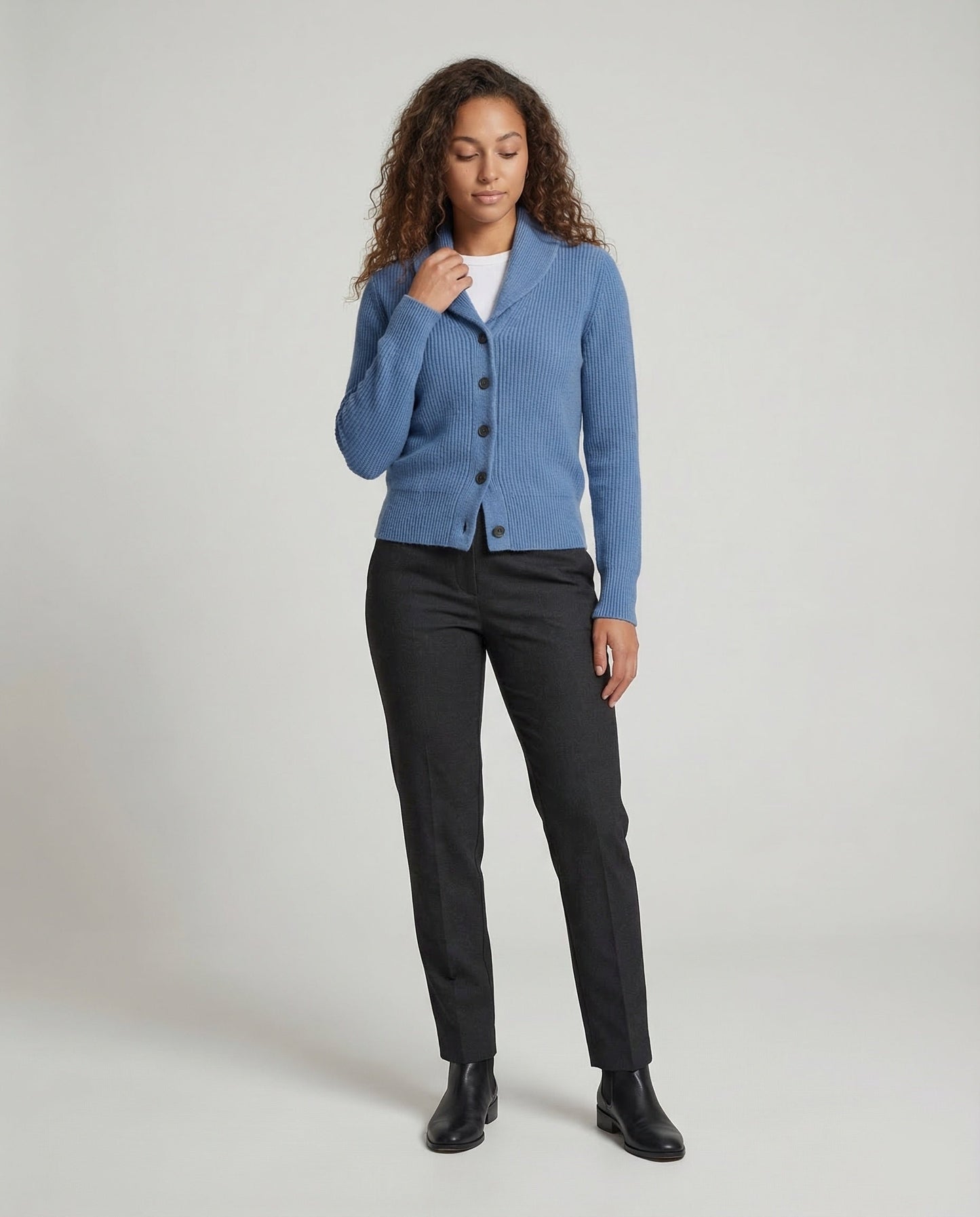 Knit Cardigan | Lapel Collar Button-Front Cardigan