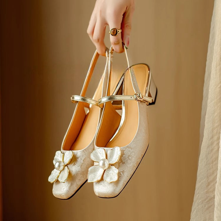 Women's Heels | Floral Jacquard Block-Heel Pumps