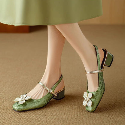 Women's Heels | Floral Jacquard Block-Heel Pumps