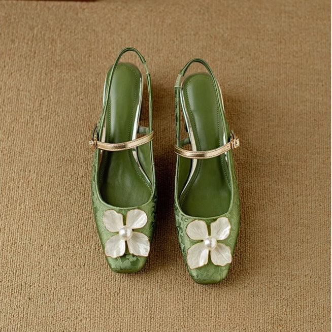 Women's Heels | Floral Jacquard Block-Heel Pumps