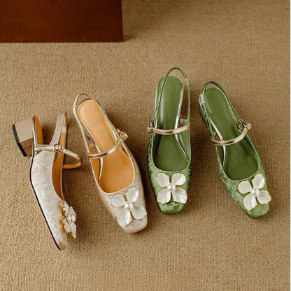 Women's Heels | Floral Jacquard Block-Heel Pumps