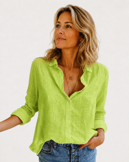 Linen Button-Down Blouse | Long Sleeve Collared Top