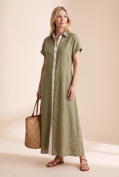 Women's Dress | Linen-Blend Button-Front Shirt Maxi Dress