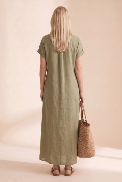 Women's Dress | Linen-Blend Button-Front Shirt Maxi Dress