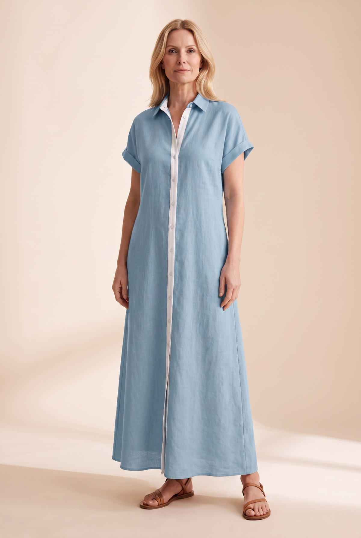 Women's Dress | Linen-Blend Button-Front Shirt Maxi Dress