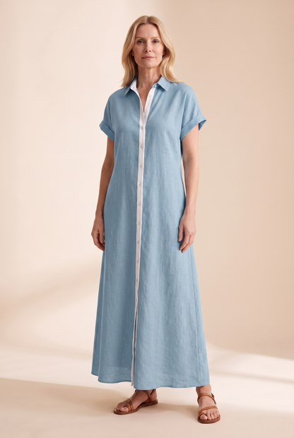 Women's Dress | Linen-Blend Button-Front Shirt Maxi Dress