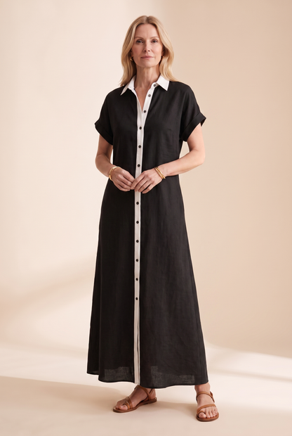 Women's Dress | Linen-Blend Button-Front Shirt Maxi Dress