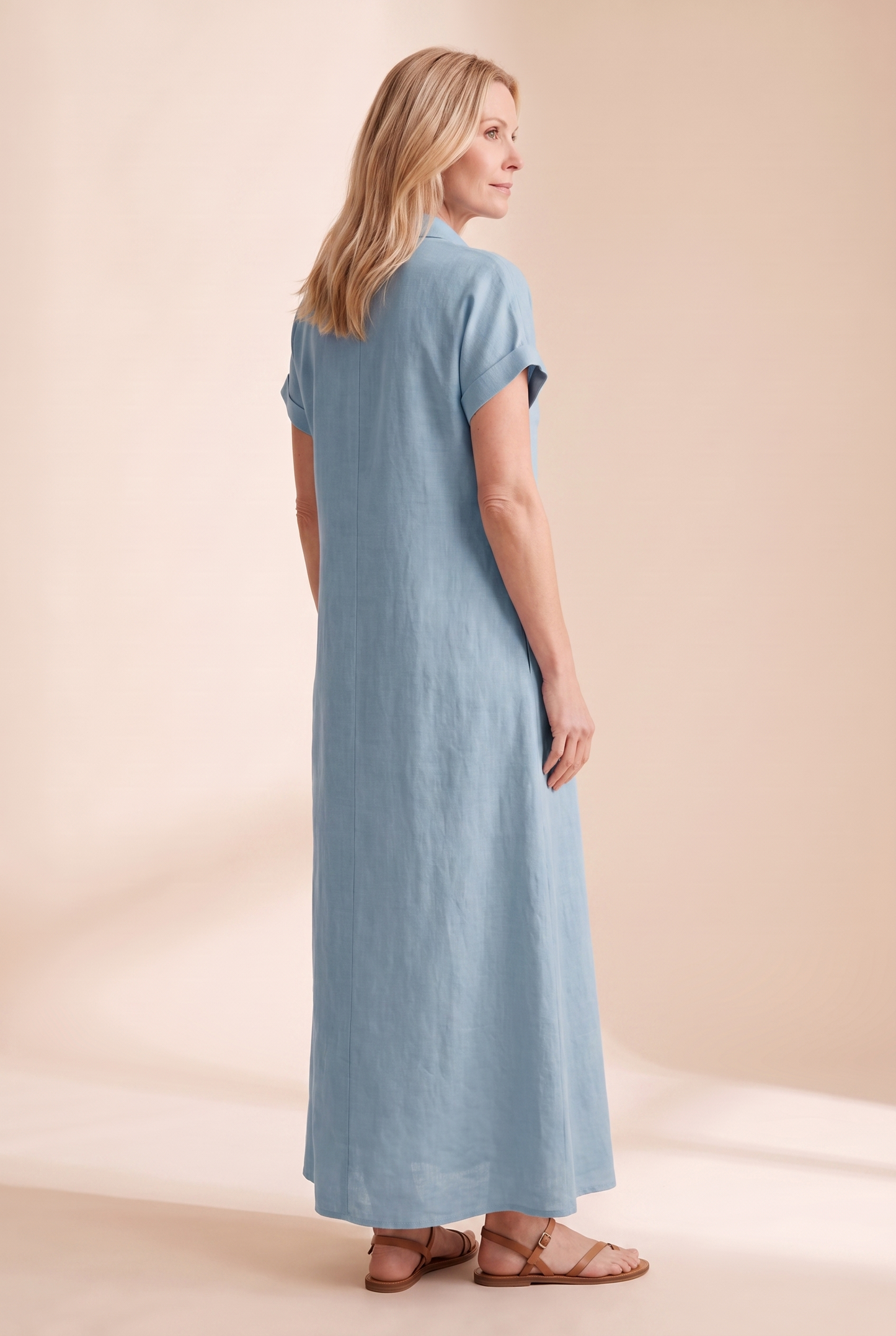Women's Dress | Linen-Blend Button-Front Shirt Maxi Dress