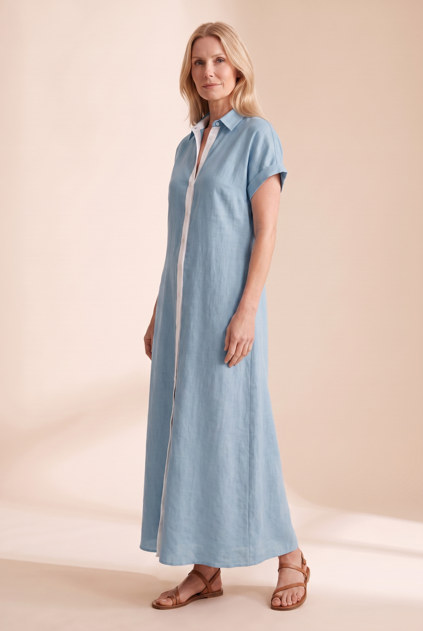 Women's Dress | Linen-Blend Button-Front Shirt Maxi Dress