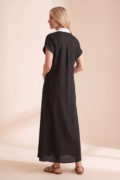 Women's Dress | Linen-Blend Button-Front Shirt Maxi Dress