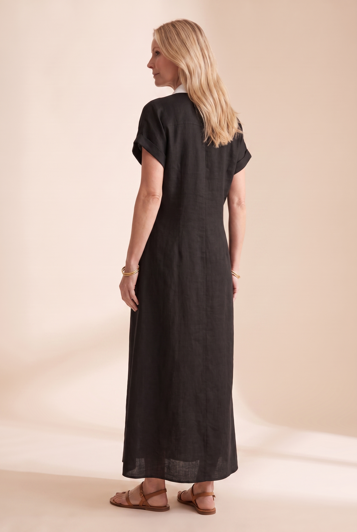 Women's Dress | Linen-Blend Button-Front Shirt Maxi Dress