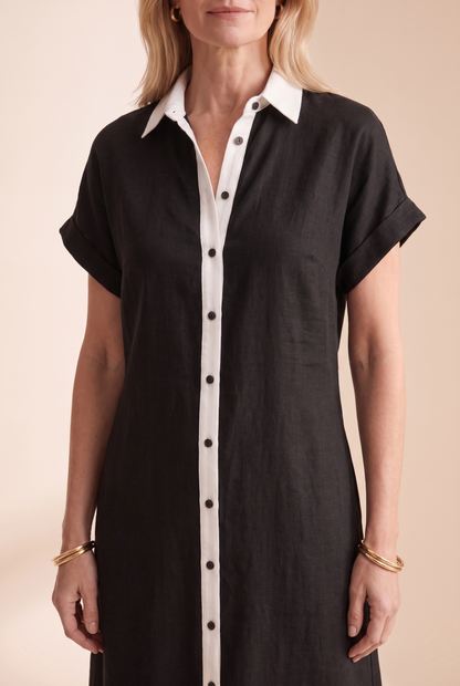 Women's Dress | Linen-Blend Button-Front Shirt Maxi Dress