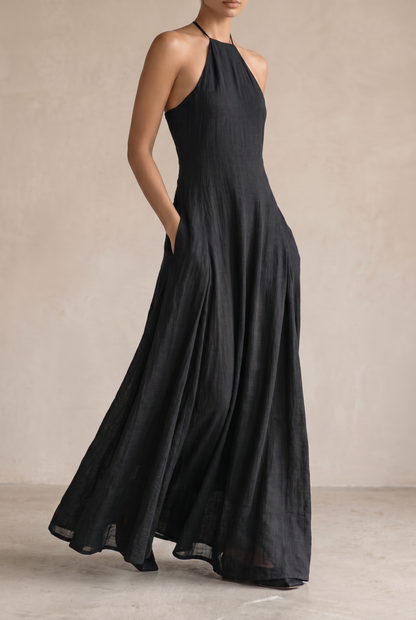 Women's Dress | Linen-Blend Halter Maxi Dress