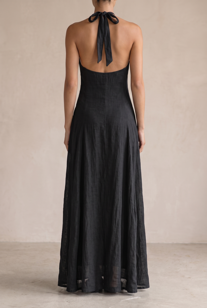 Women's Dress | Linen-Blend Halter Maxi Dress