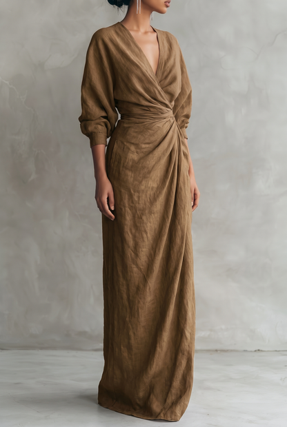 Women's Dress | Linen-Blend V-Neck Maxi Dress
