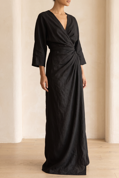 Women's Dress | Linen-Blend V-Neck Maxi Dress