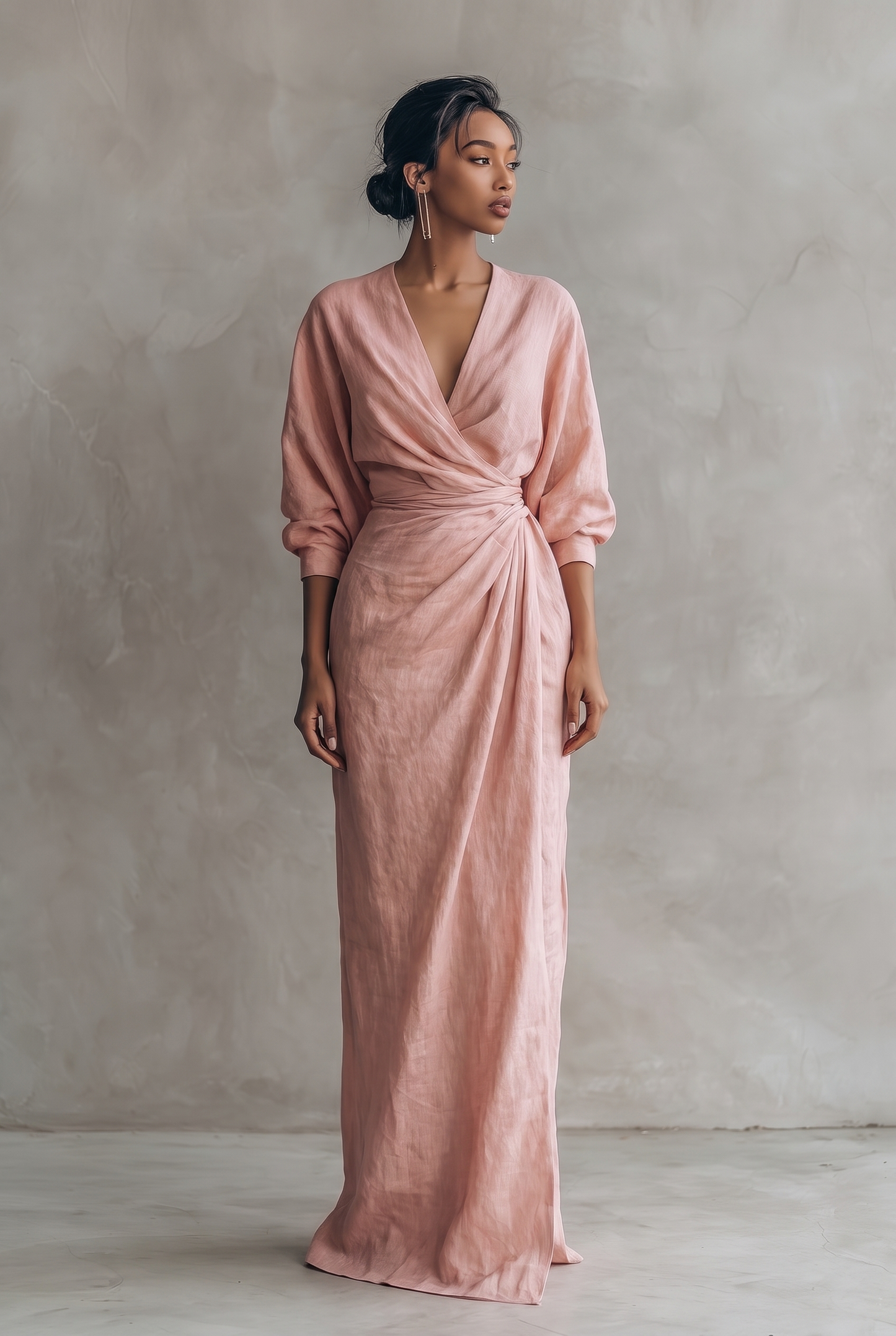 Women's linen-blend V-neck maxi dress in pink