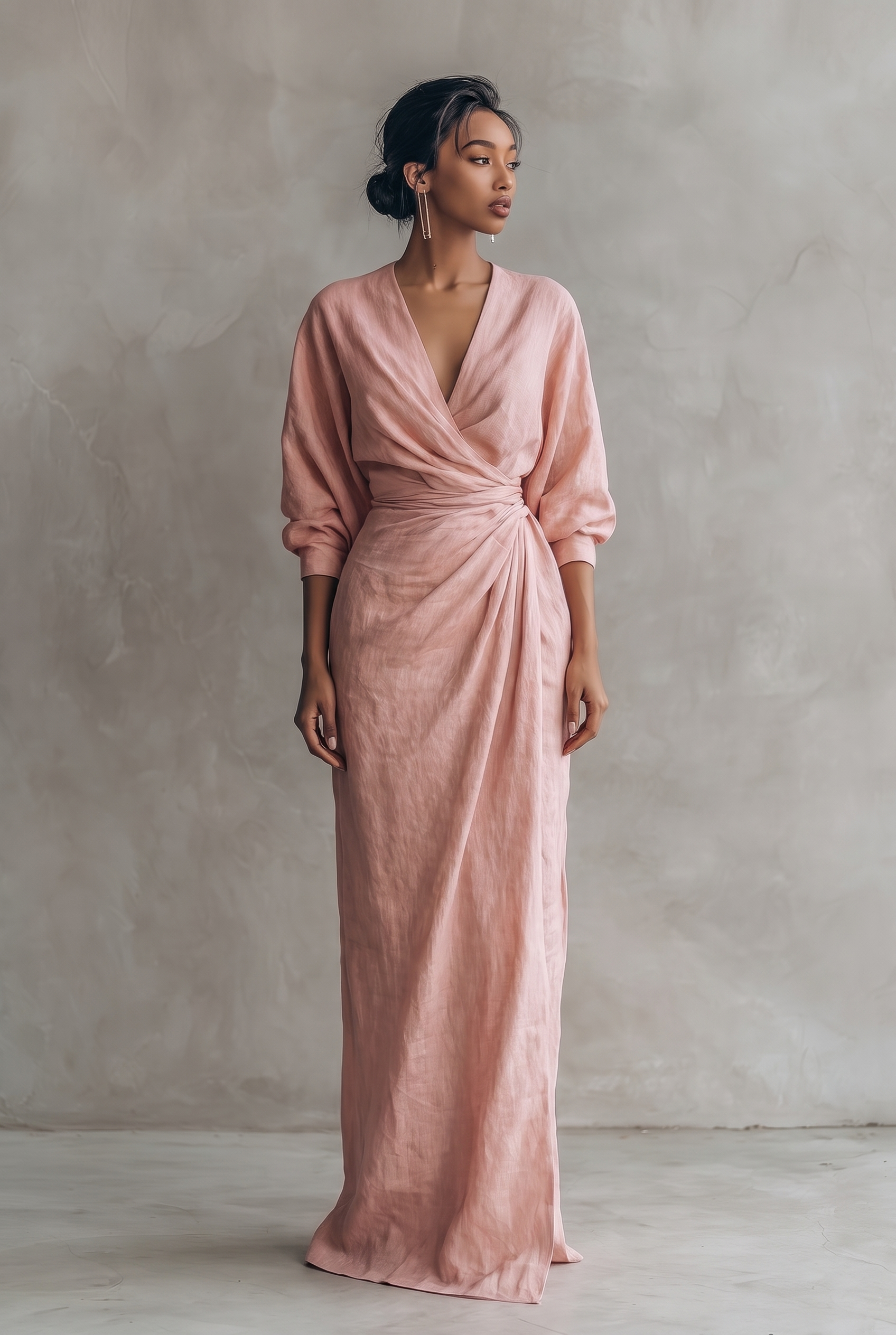 Women's linen-blend V-neck maxi dress in pink