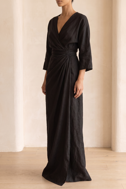 Women's Dress | Linen-Blend V-Neck Maxi Dress