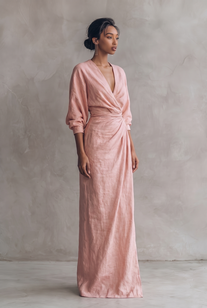 Women's Dress | Linen-Blend V-Neck Maxi Dress