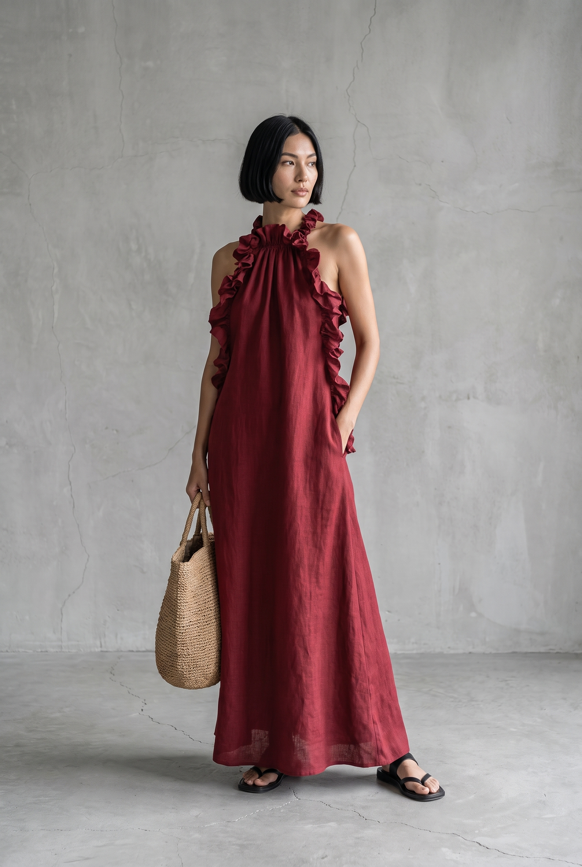 Women's Dress | Linen-Blend Ruffle Sleeveless Maxi Dress