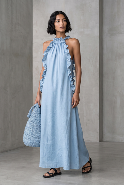 Women's Dress | Linen-Blend Ruffle Sleeveless Maxi Dress