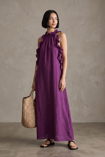 Women's Dress | Linen-Blend Ruffle Sleeveless Maxi Dress
