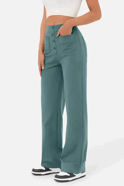 Women's linen high-waist wide-leg trousers