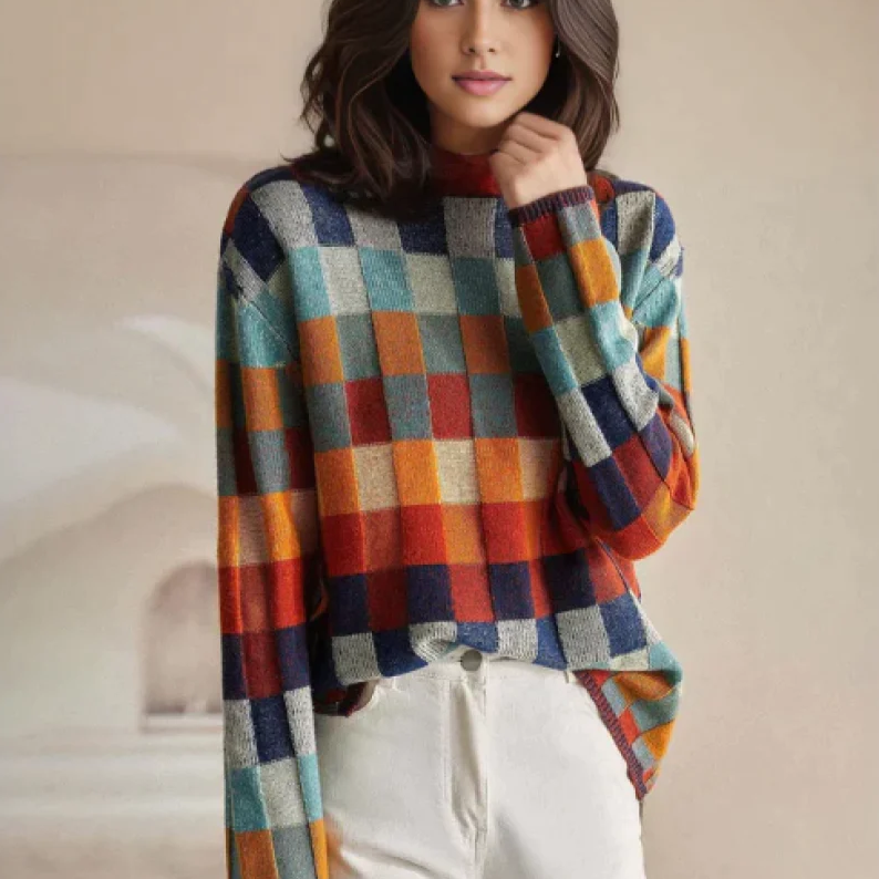 Women's colourful turtleneck knit jumper