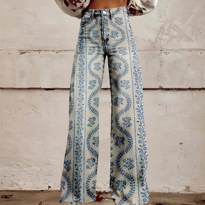 High Waist Wide Leg Jeans | Bold Floral Denim