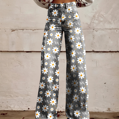 High Waist Wide Leg Jeans | Bold Floral Denim