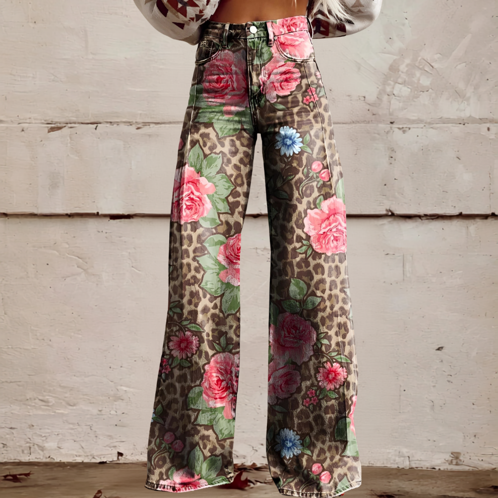 High Waist Wide Leg Jeans | Bold Floral Denim