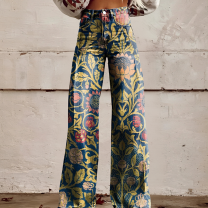 High Waist Wide Leg Jeans | Bold Floral Denim