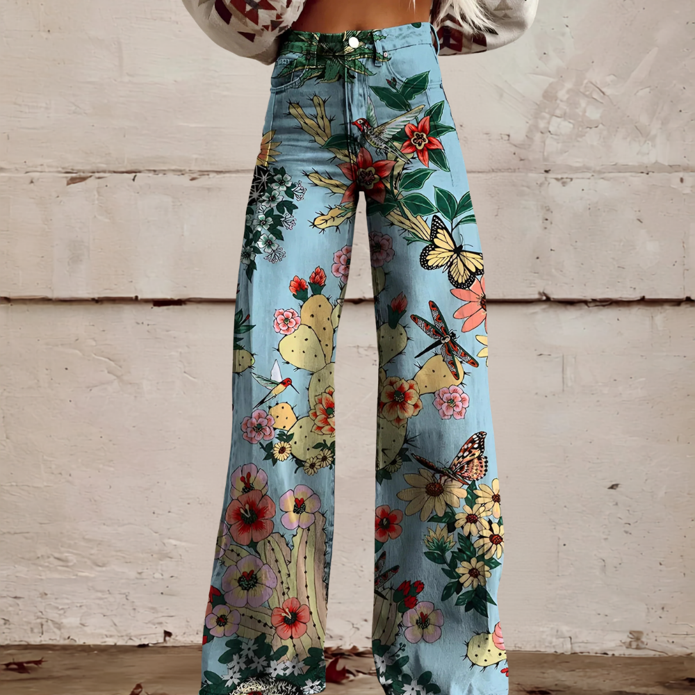 High Waist Wide Leg Jeans | Bold Floral Denim