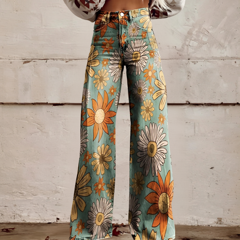 High Waist Wide Leg Jeans | Bold Floral Denim