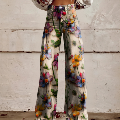 High Waist Wide Leg Jeans | Bold Floral Denim