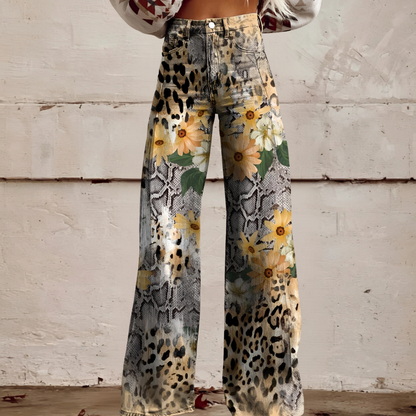 High Waist Wide Leg Jeans | Bold Floral Denim