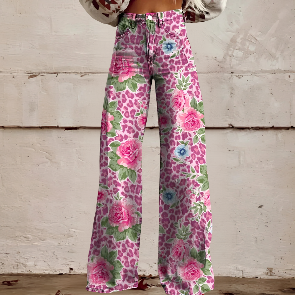 High Waist Wide Leg Jeans | Bold Floral Denim
