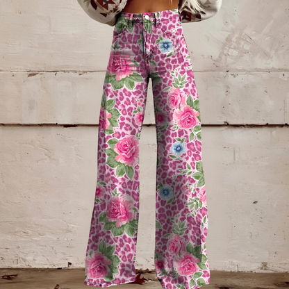 High Waist Wide Leg Jeans | Bold Floral Denim