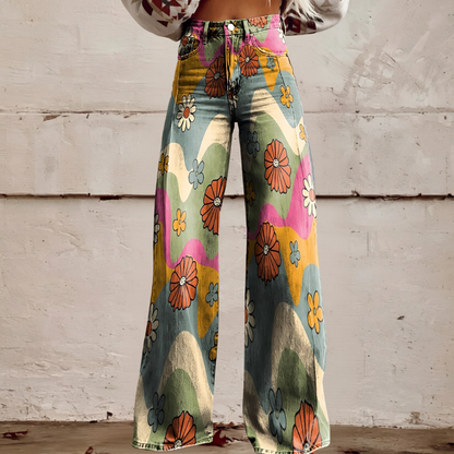 High Waist Wide Leg Jeans | Bold Floral Denim