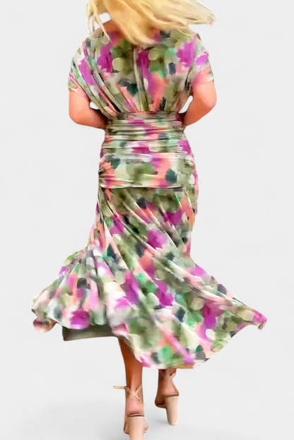 Maxi Dress | Ruched V-Neck Flowing Maxi Dress