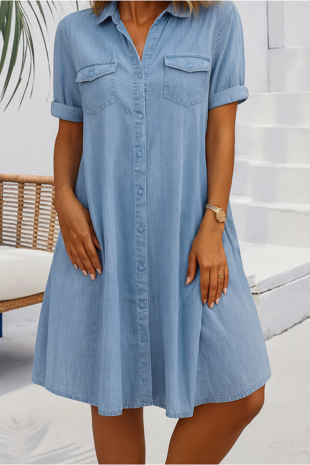 Women's lightweight denim-look casual shirt dress