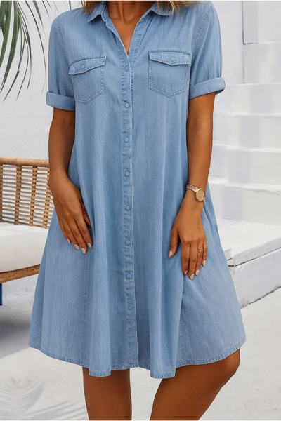 Denim-Look Dress | Lightweight Casual Shirt Dress