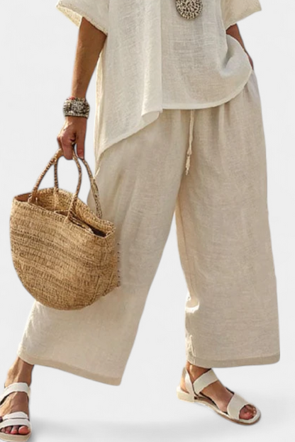 Linen Set | Minimalist Blouse & Wide-Leg Trousers