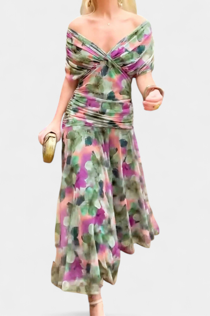 Maxi Dress | Ruched V-Neck Flowing Maxi Dress