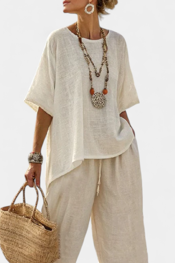 Linen Set | Minimalist Blouse & Wide-Leg Trousers