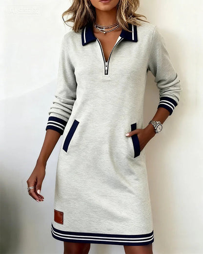 Long-sleeve cotton zip shirt dress