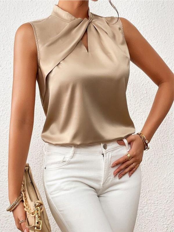 Satin Blouse | Sleeveless Twist-Neck Blouse