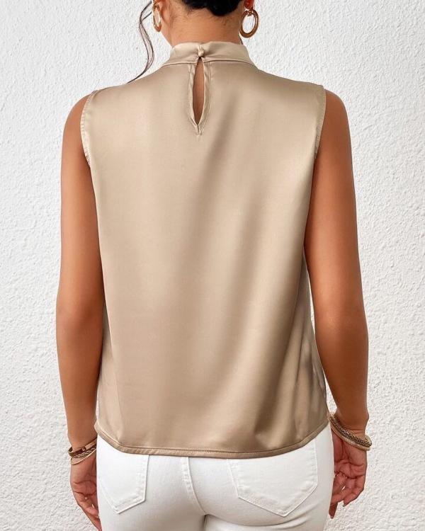 Satin sleeveless twist-neck blouse