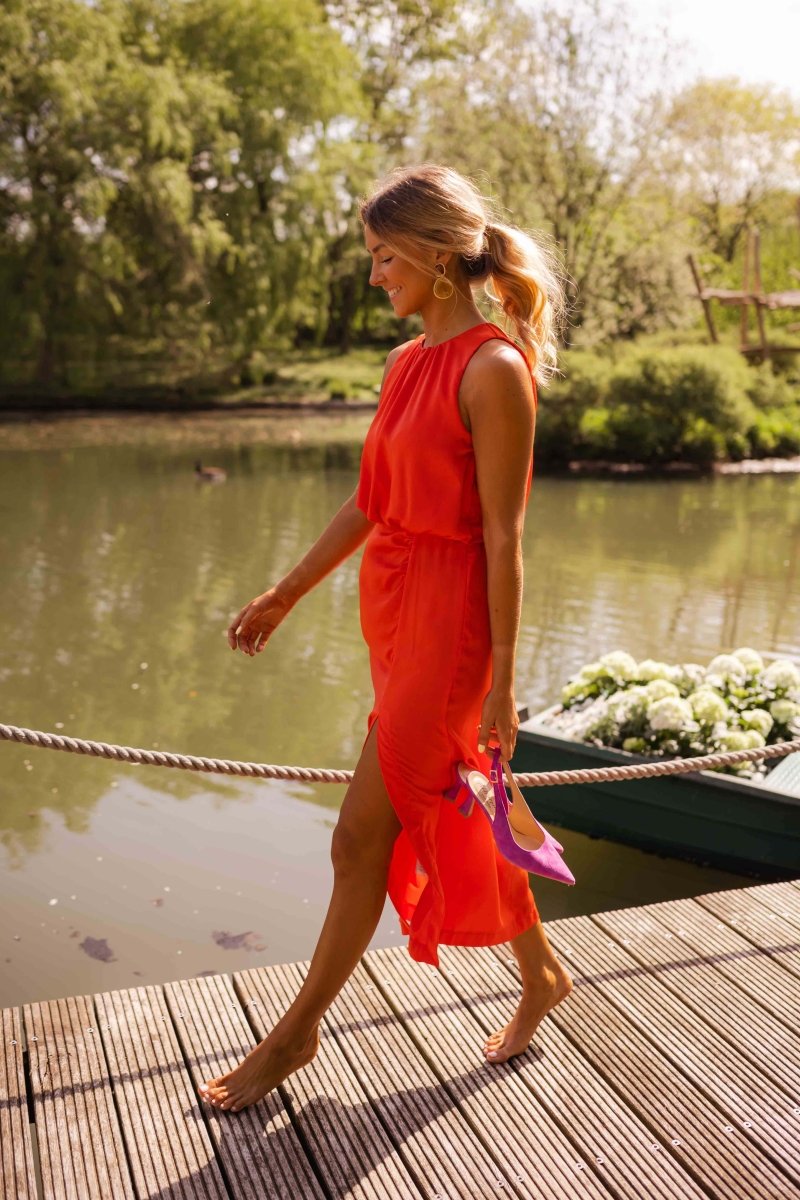 Women's Dress | High-Neck Side-Slit Midi Dress